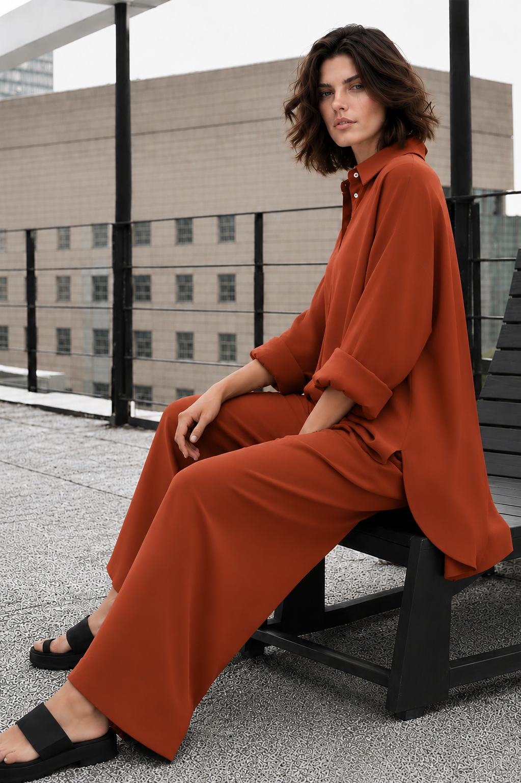Rust Buttoned Co Ord Set