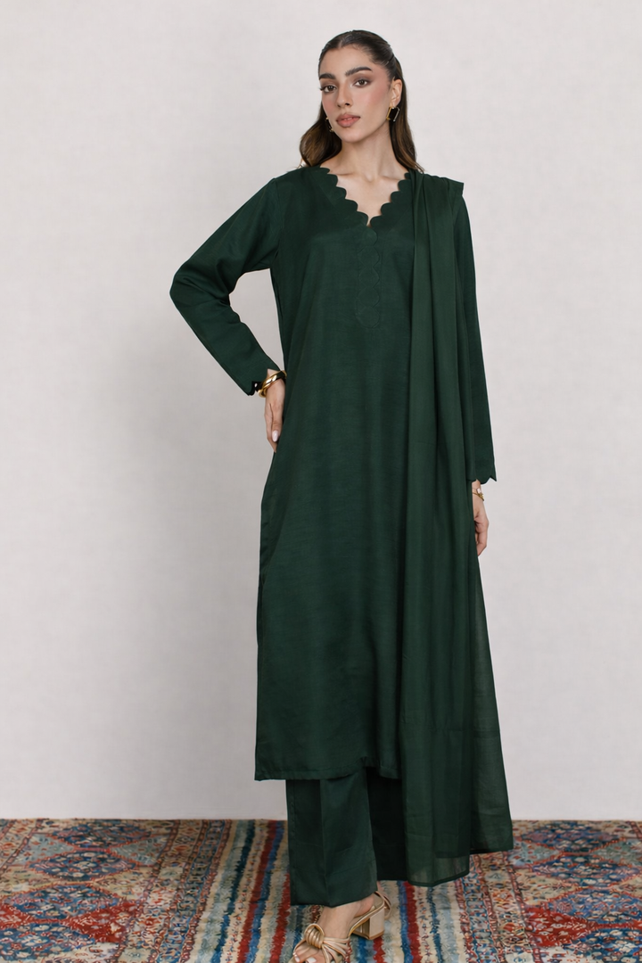 Forest Green Korean Silk 3-Piece Set