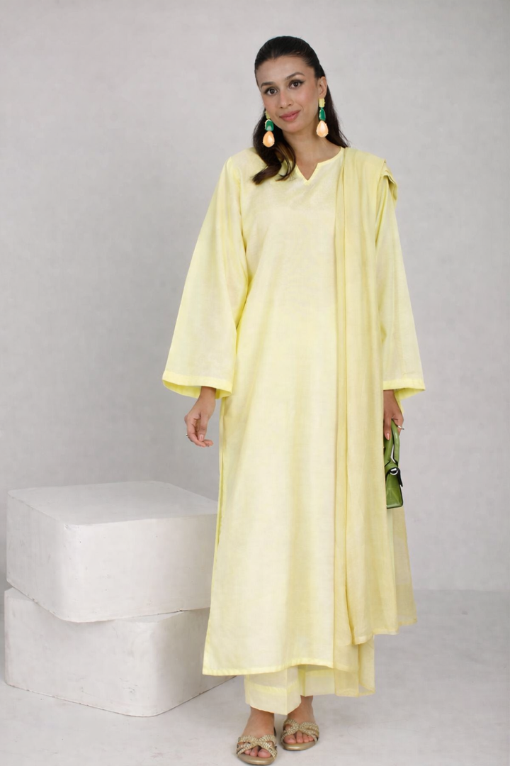 Butter Yellow Korean Silk 3-Piece Set