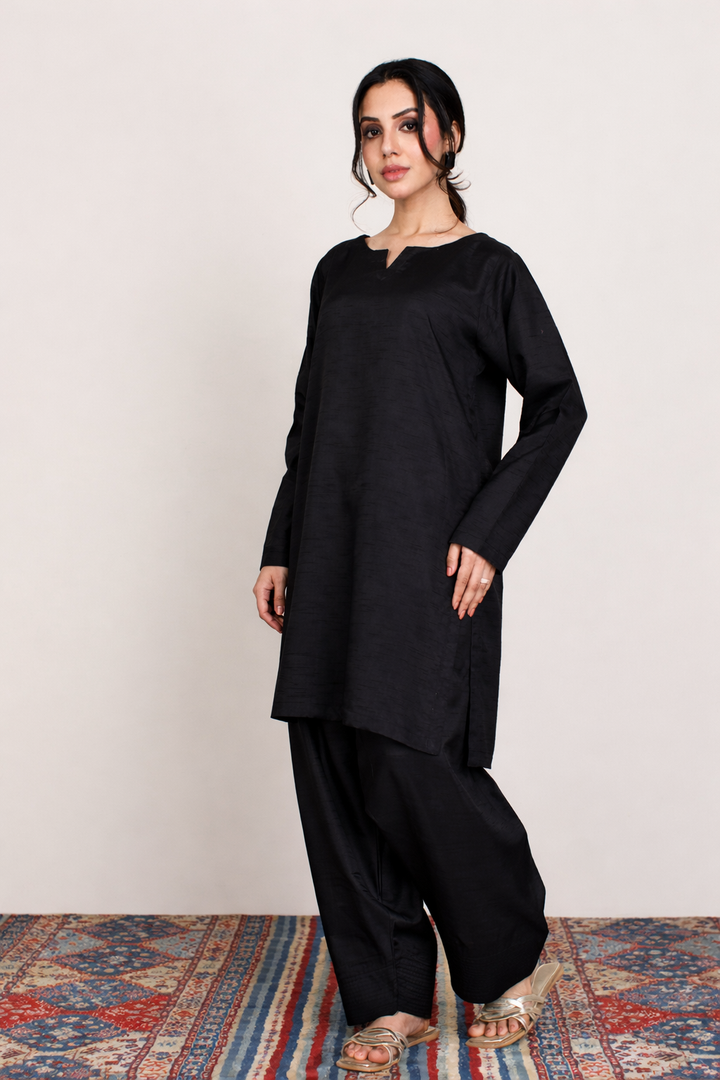 Midnight Black Korean Silk 3-Piece Set