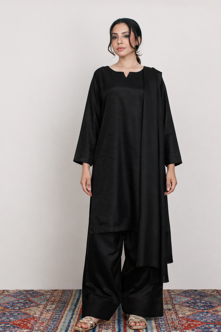 Midnight Black Korean Silk 3-Piece Set