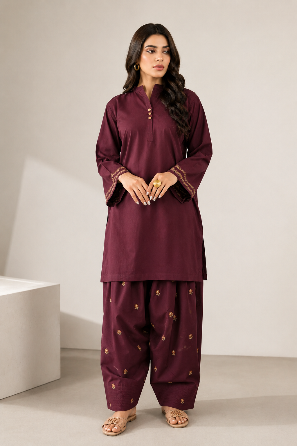 Maroon Embroidered 2 - Piece Set