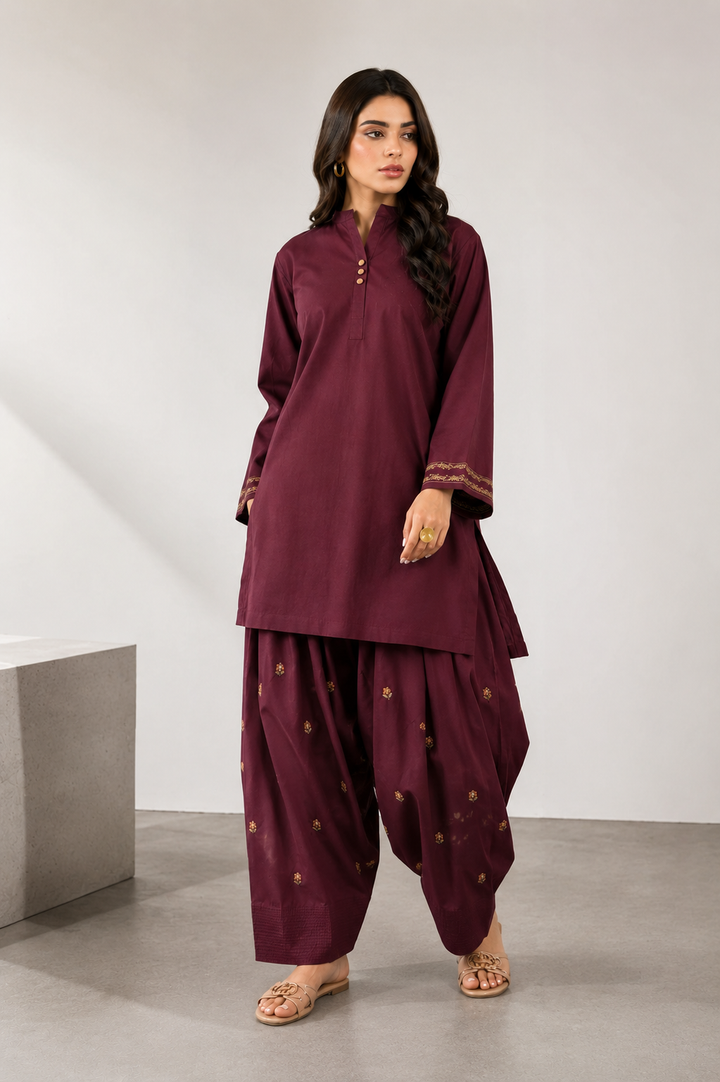 Maroon Embroidered 2 - Piece Set