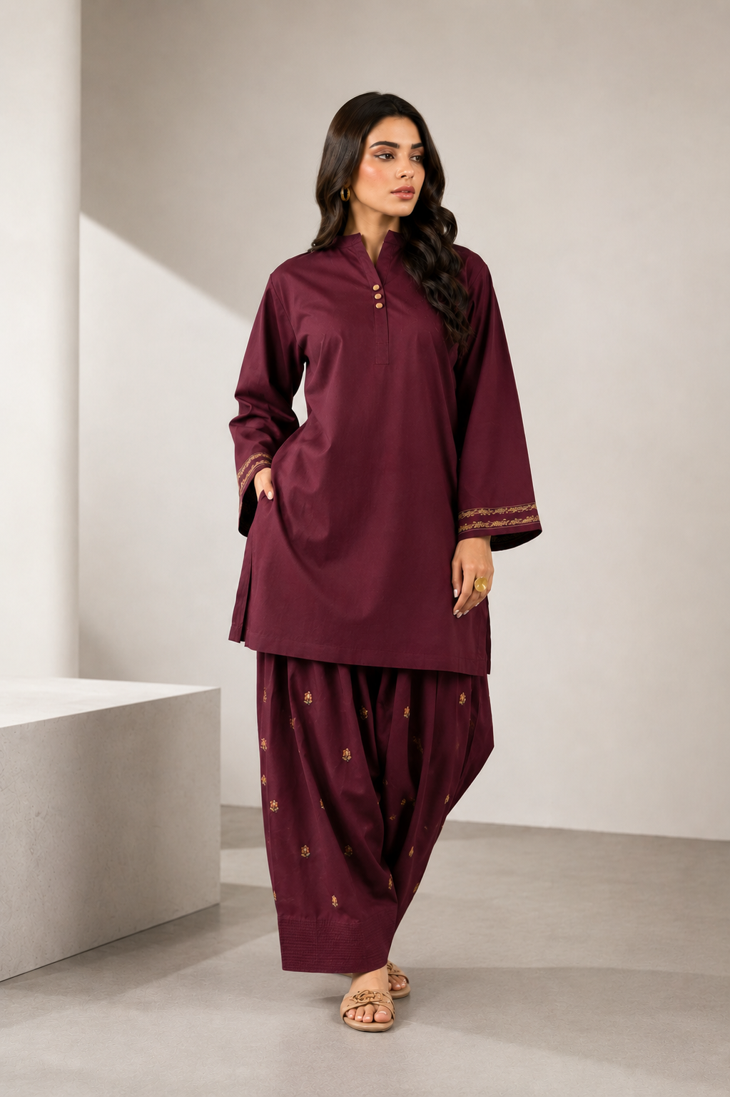 Maroon Embroidered 2 - Piece Set