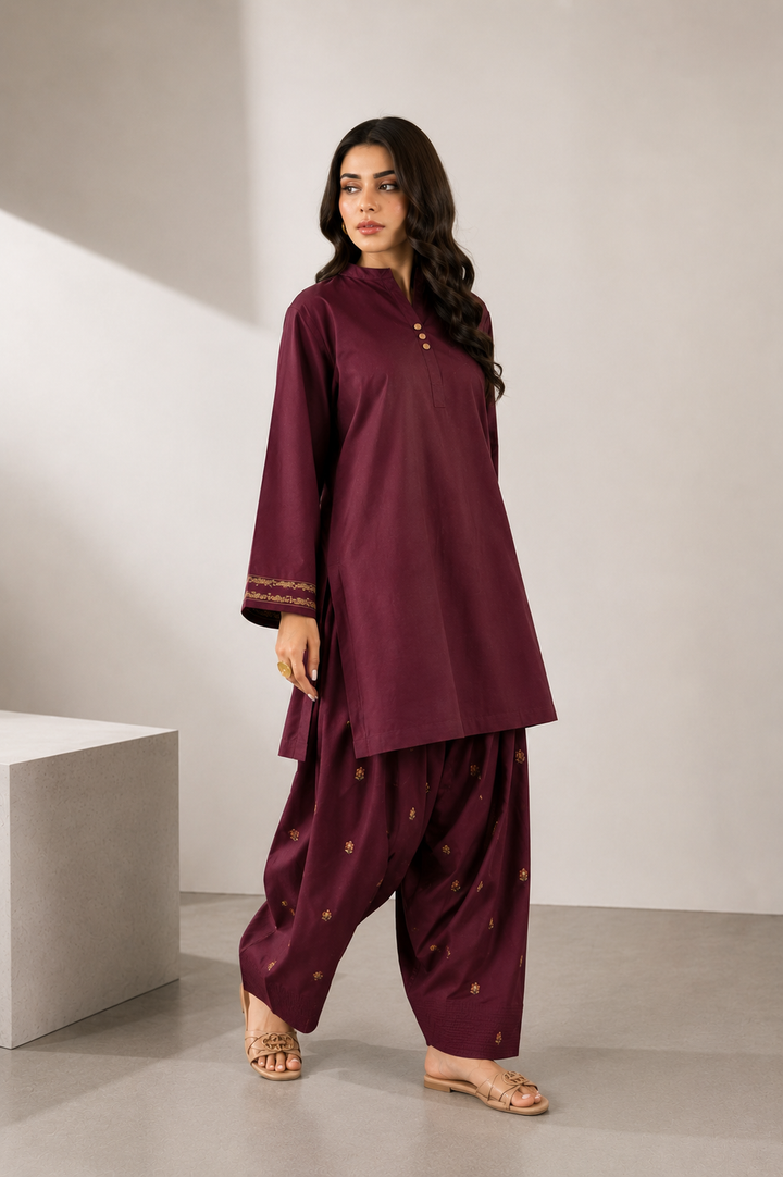 Maroon Embroidered 2 - Piece Set