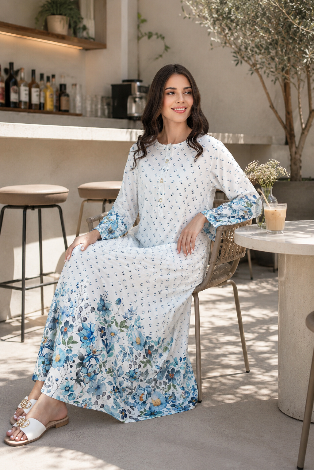 White Bloom Printed Kaftan
