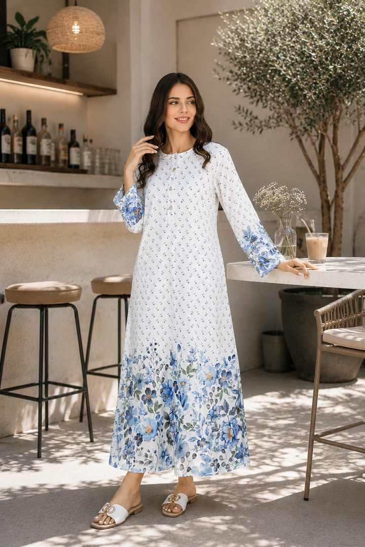 White Bloom Printed Kaftan