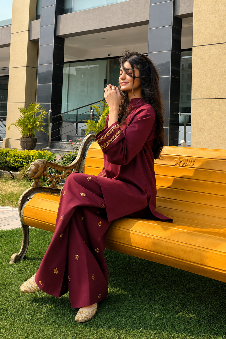 Maroon Embroidered 2 - Piece Set