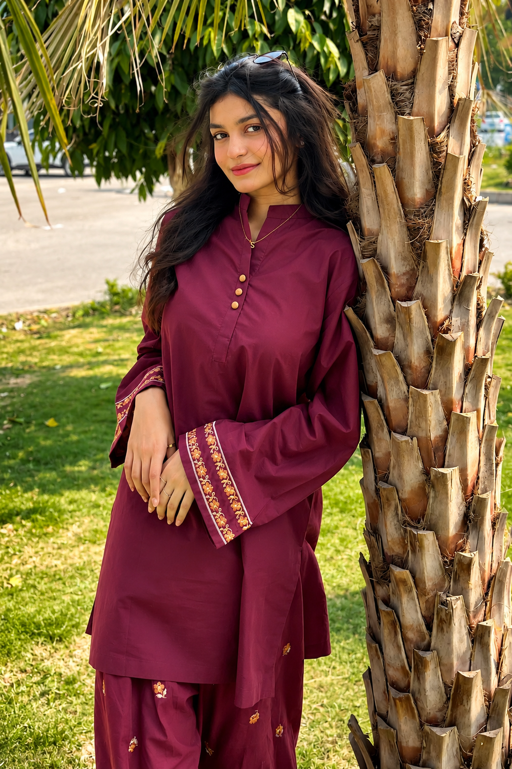 Maroon Embroidered 2 - Piece Set