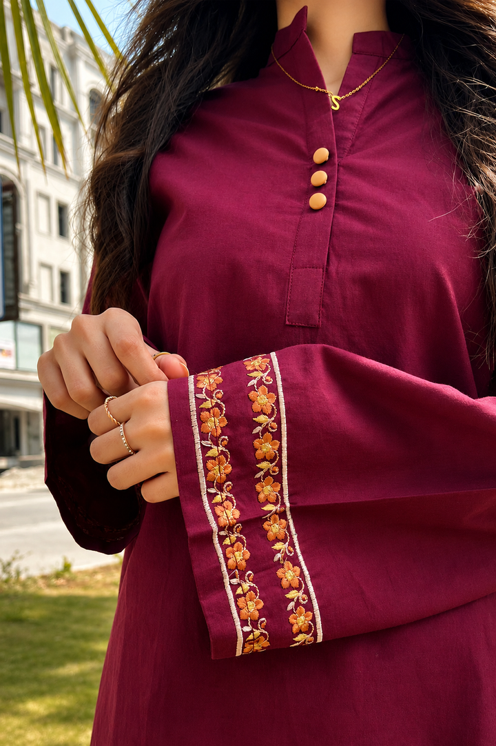 Maroon Embroidered 2 - Piece Set