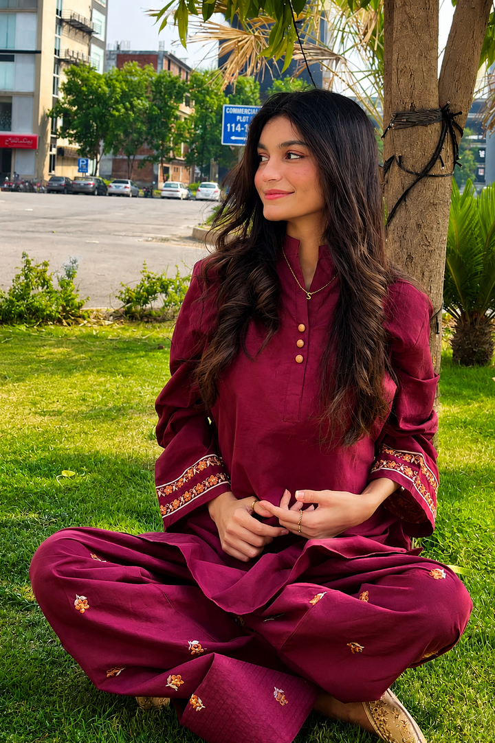 Maroon Embroidered 2 - Piece Set