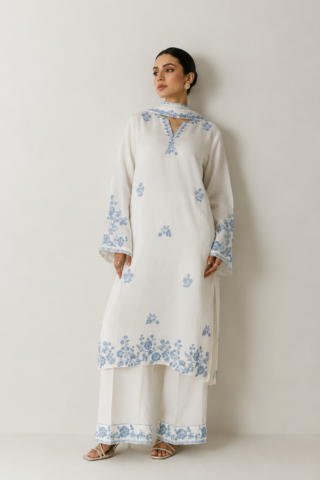 Ivory White Embroidered - 3-Piece Set