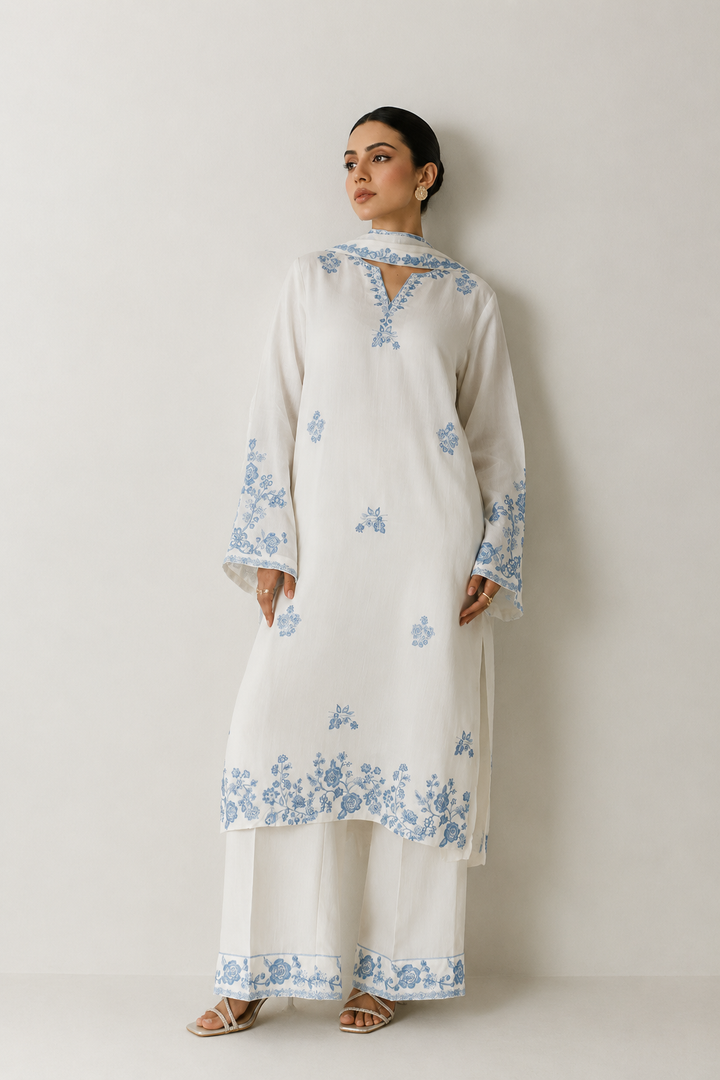 Ivory White Embroidered - 3-Piece Set