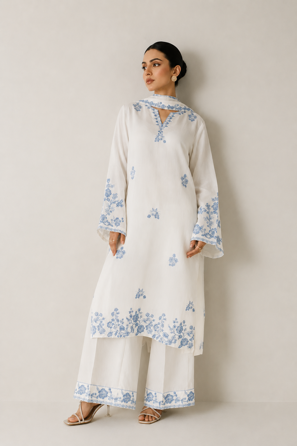 Ivory White Embroidered - 3-Piece Set