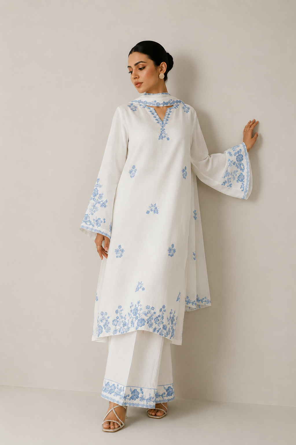 Ivory White Embroidered - 3-Piece Set