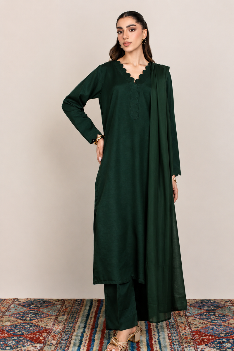 Forest Green Korean Silk 3-Piece Set