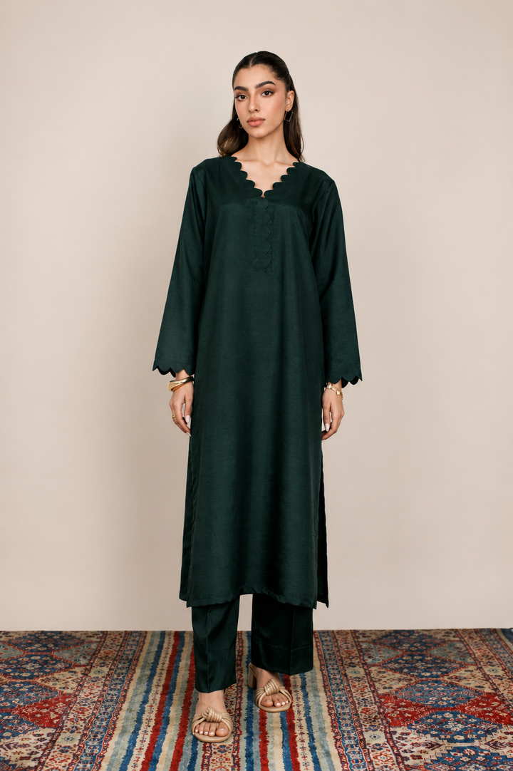 Forest Green Korean Silk 3-Piece Set