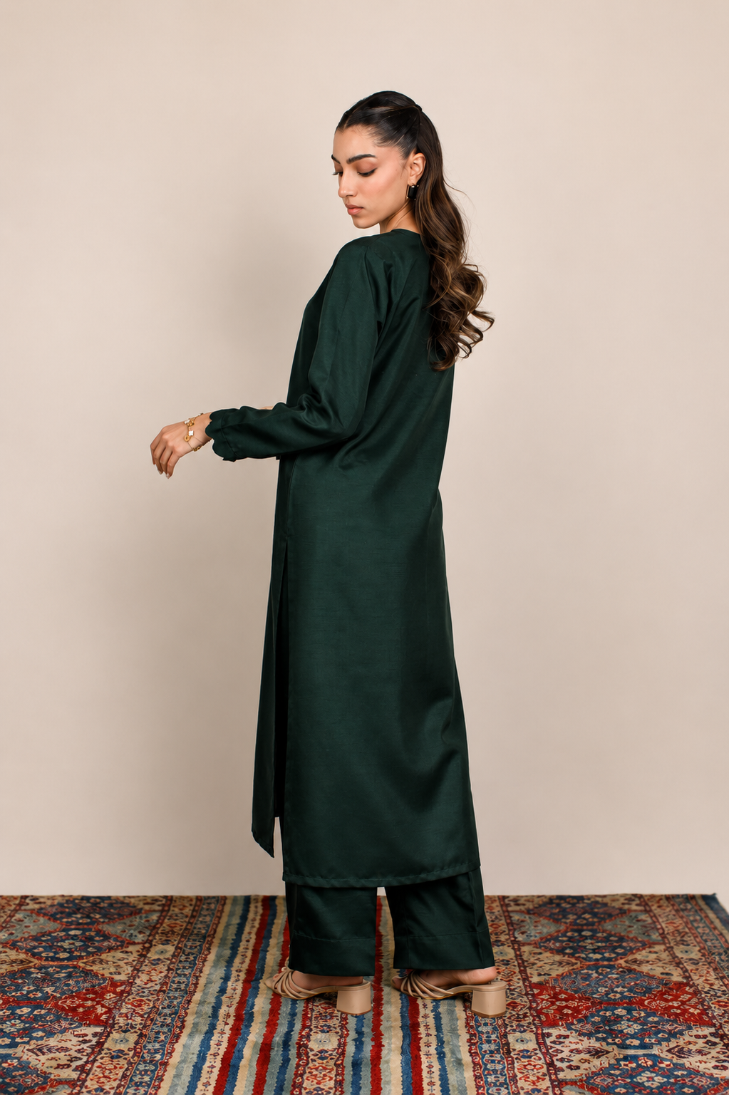 Forest Green Korean Silk 3-Piece Set