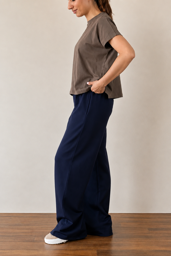 NAVY BLUE WIDE LEG FLOW TROUSERS