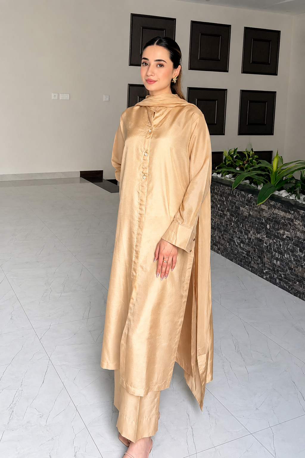 Soft Gold Korean Silk 3-Piece Set