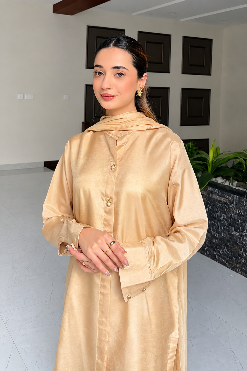 Soft Gold Korean Silk 3-Piece Set