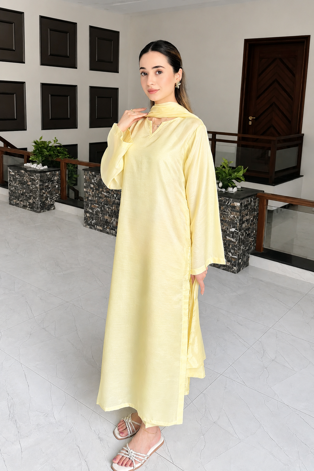 Butter Yellow Korean Silk 3-Piece Set