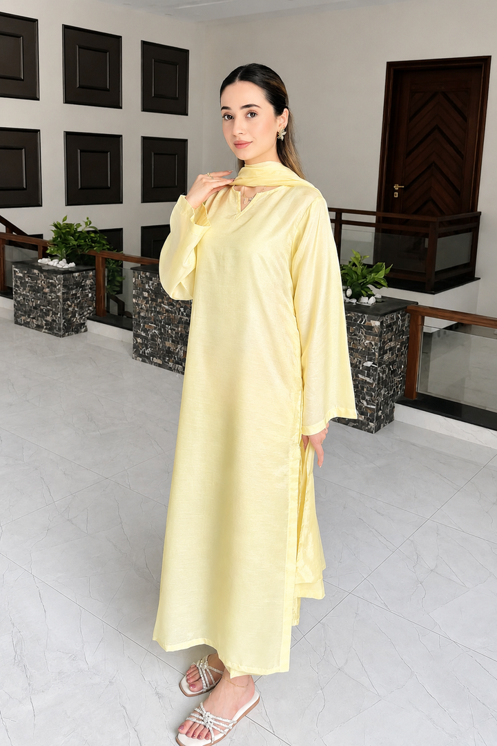Butter Yellow Korean Silk 3-Piece Set