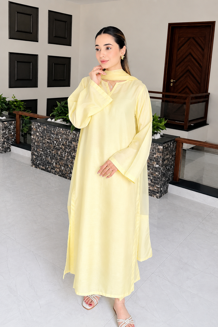 Butter Yellow Korean Silk 3-Piece Set