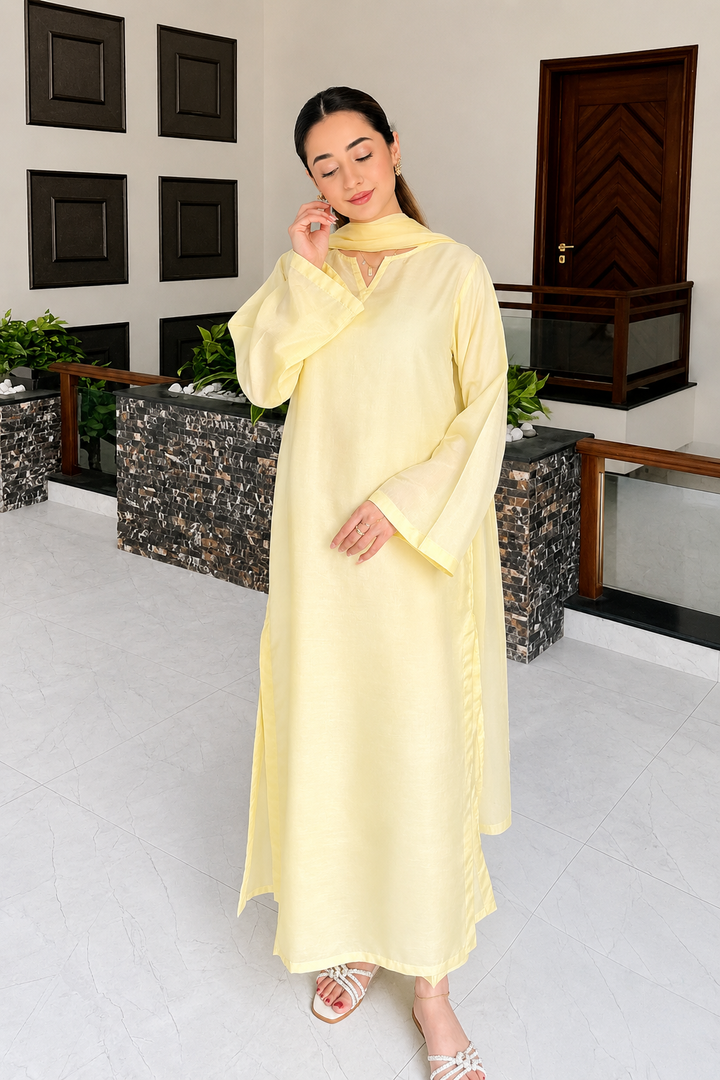 Butter Yellow Korean Silk 3-Piece Set