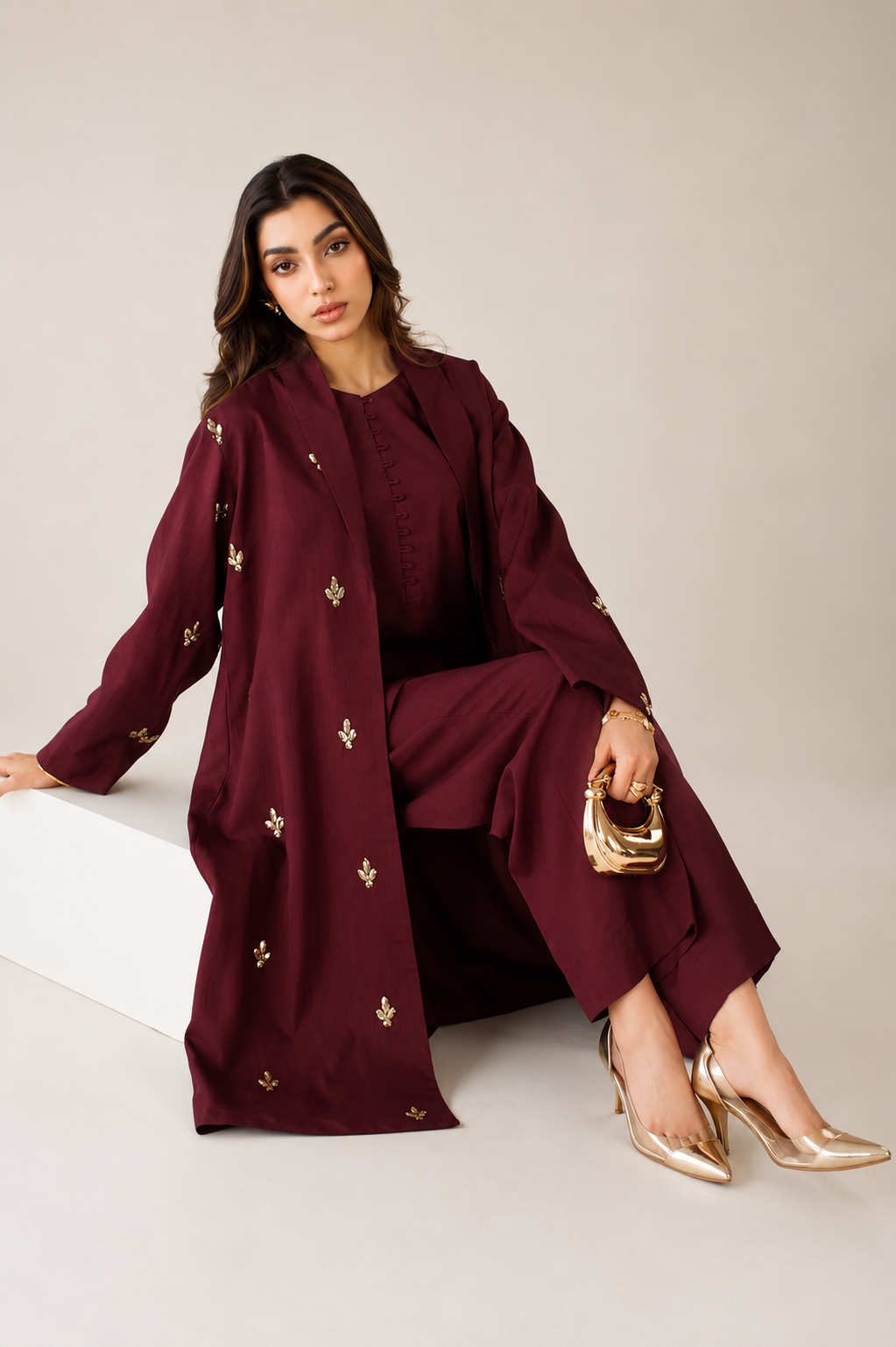 Maroon Sequin Layered Dress