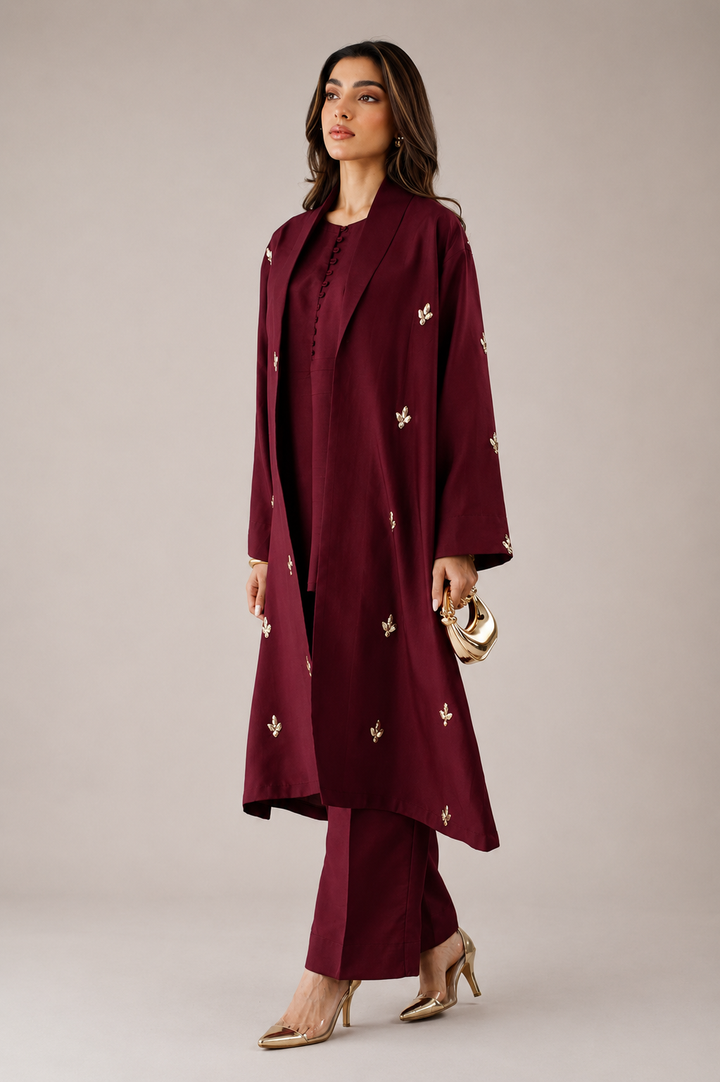 Maroon Sequin Layered Dress