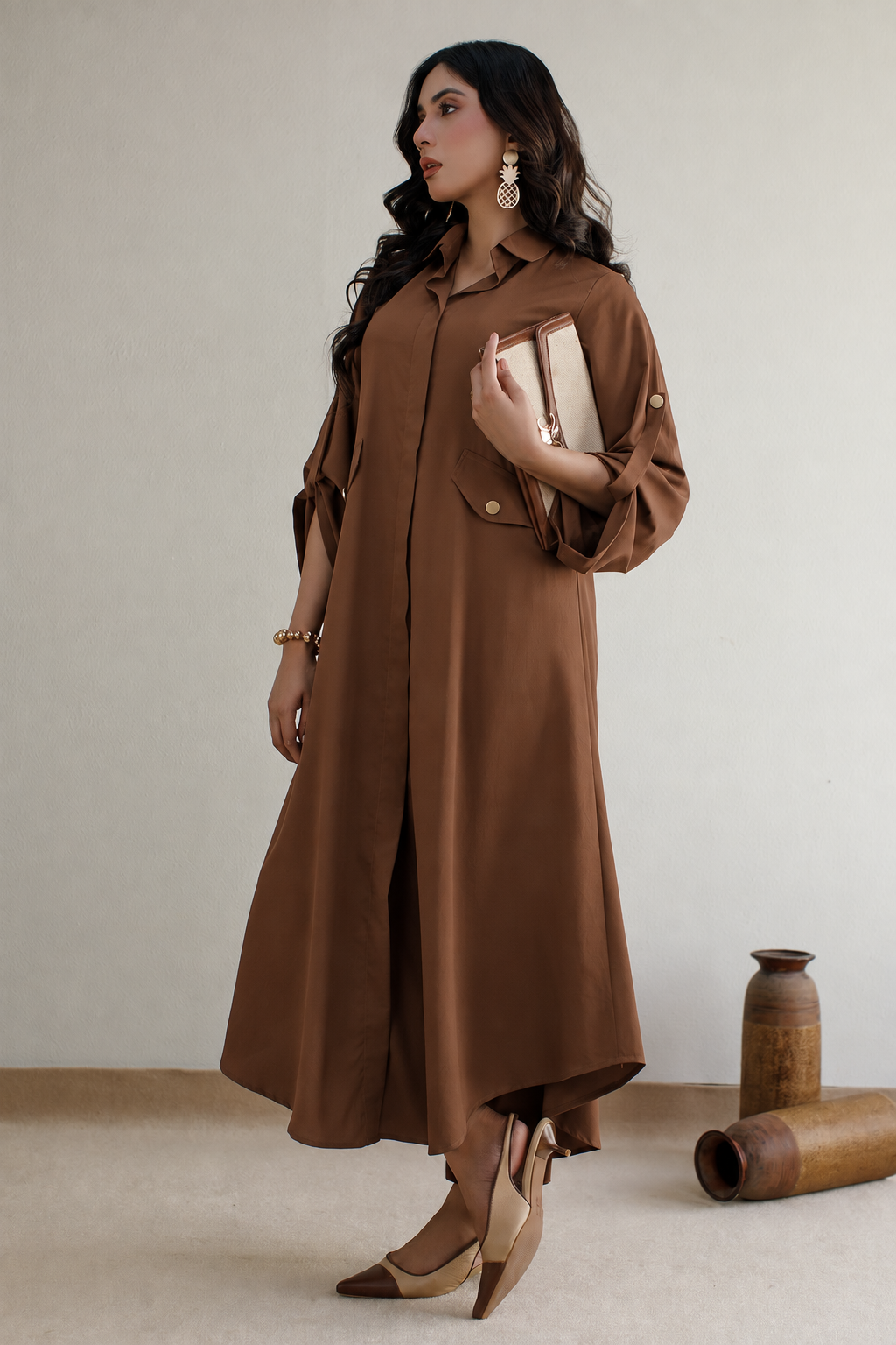 Solid Brown Dress - 001