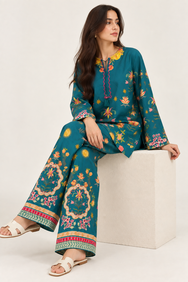 Emerald Teal Blossom Co Ord