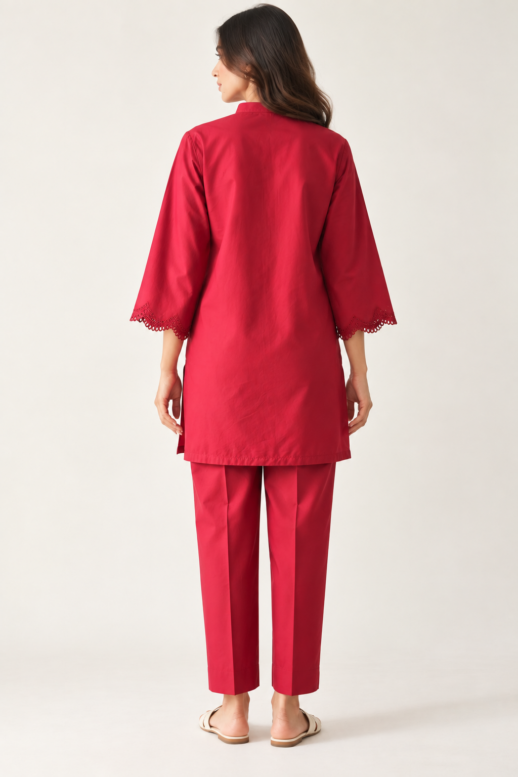 Maroon Schiffli Co-ord Set