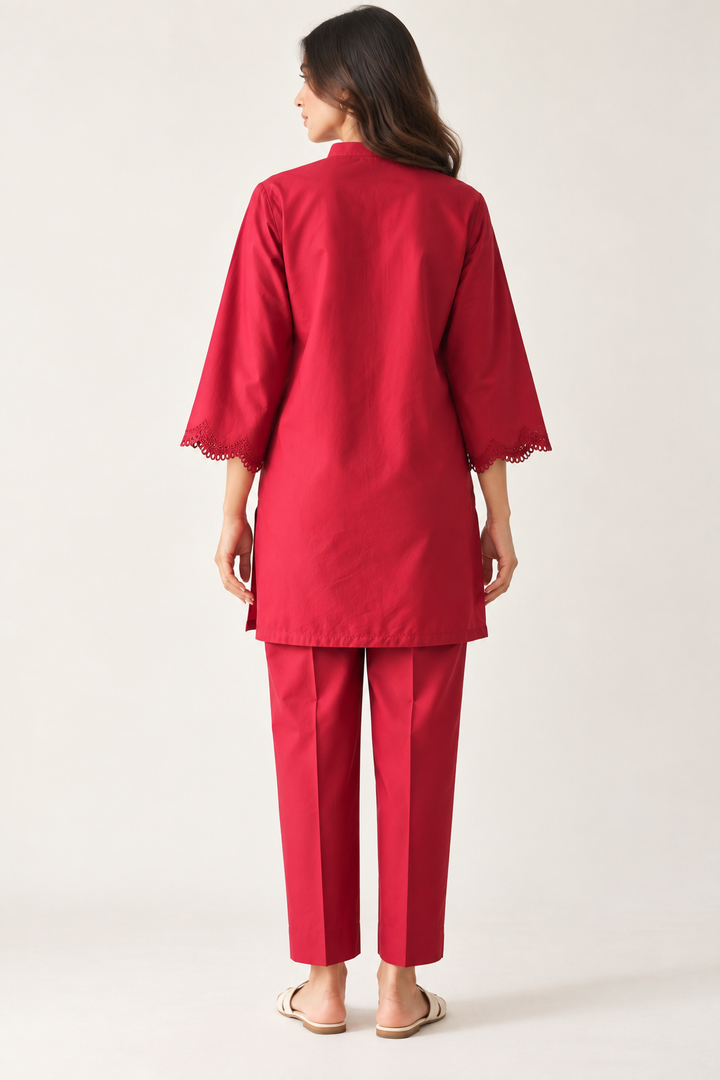 Maroon Schiffli Co-ord Set