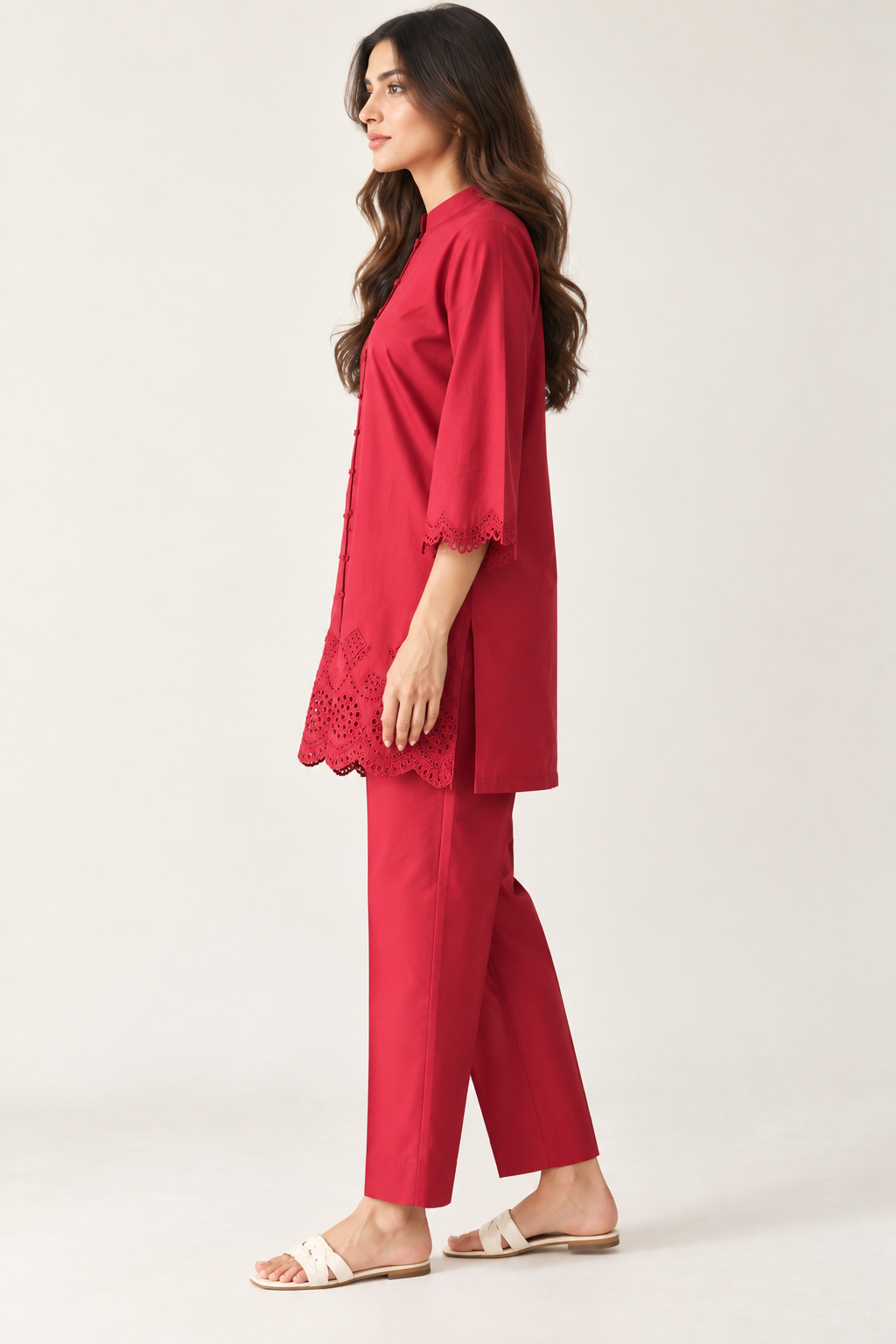 Maroon Schiffli Co-ord Set