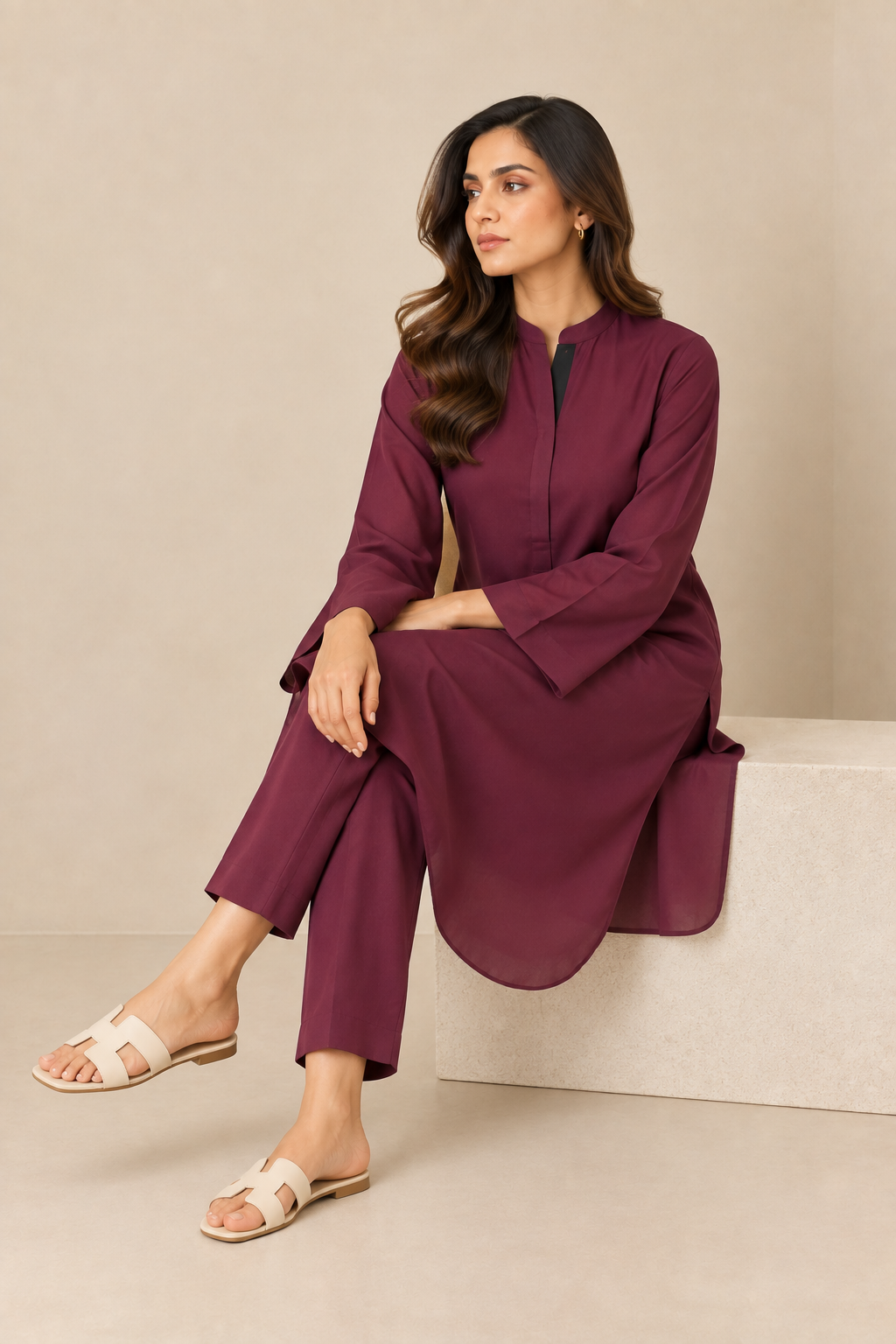 Deep Burgundy Georgette Set