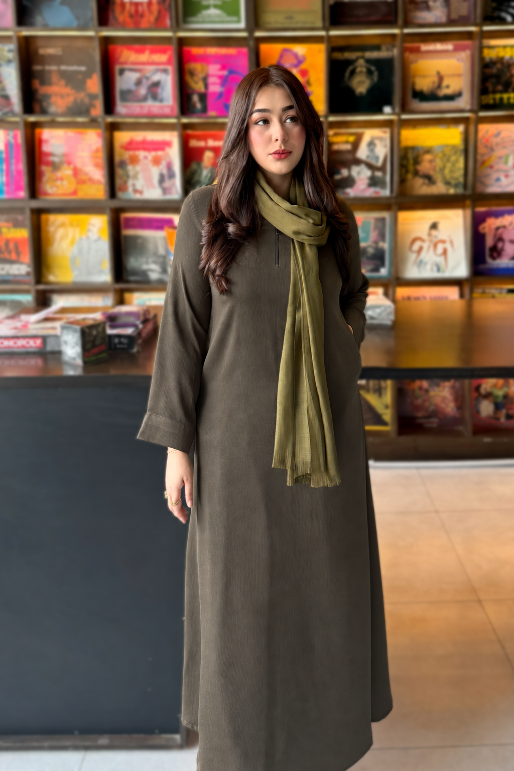 Olive Brown Zipper Dress