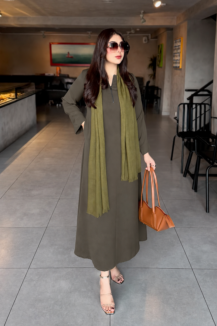 Olive Brown Zipper Dress