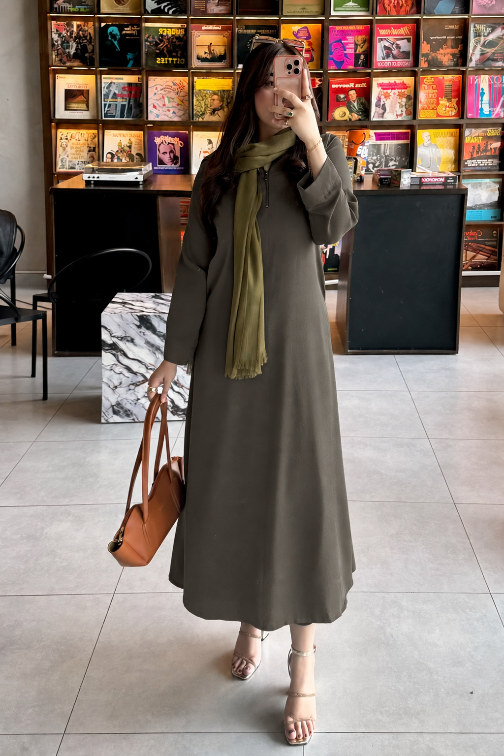 Olive Brown Zipper Dress