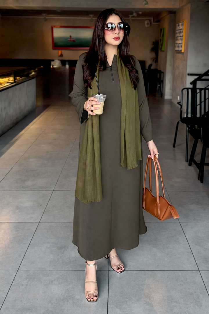 Olive Brown Zipper Dress