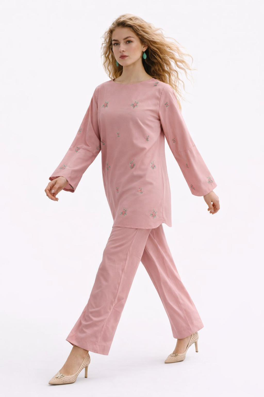 Tea Pink Embroidered Co Ord Set