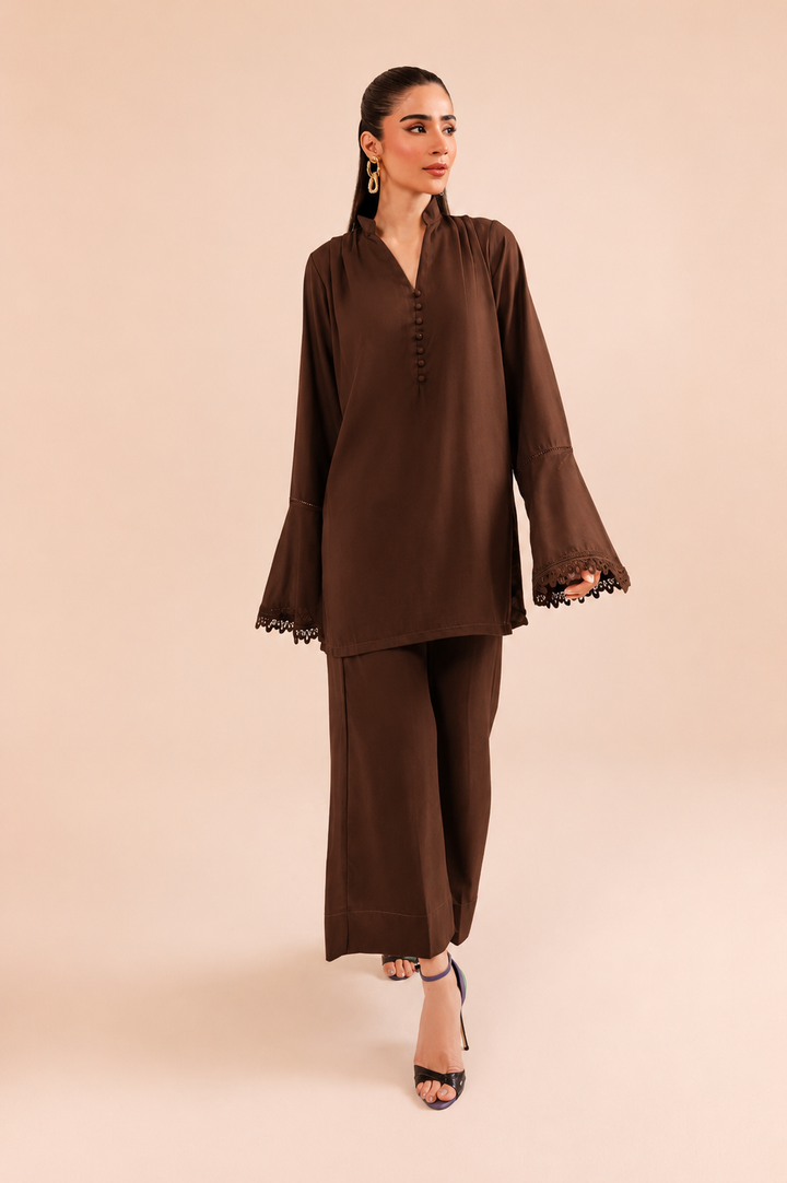 Dark Brown Lace Co Ord Set