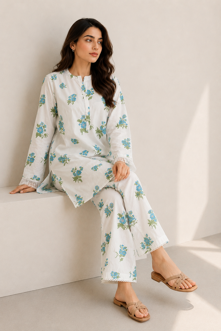 White Bloom Co ord Set