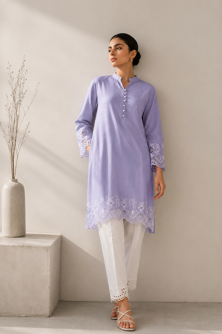 Lilac Schiffli Contrast 2-Piece set