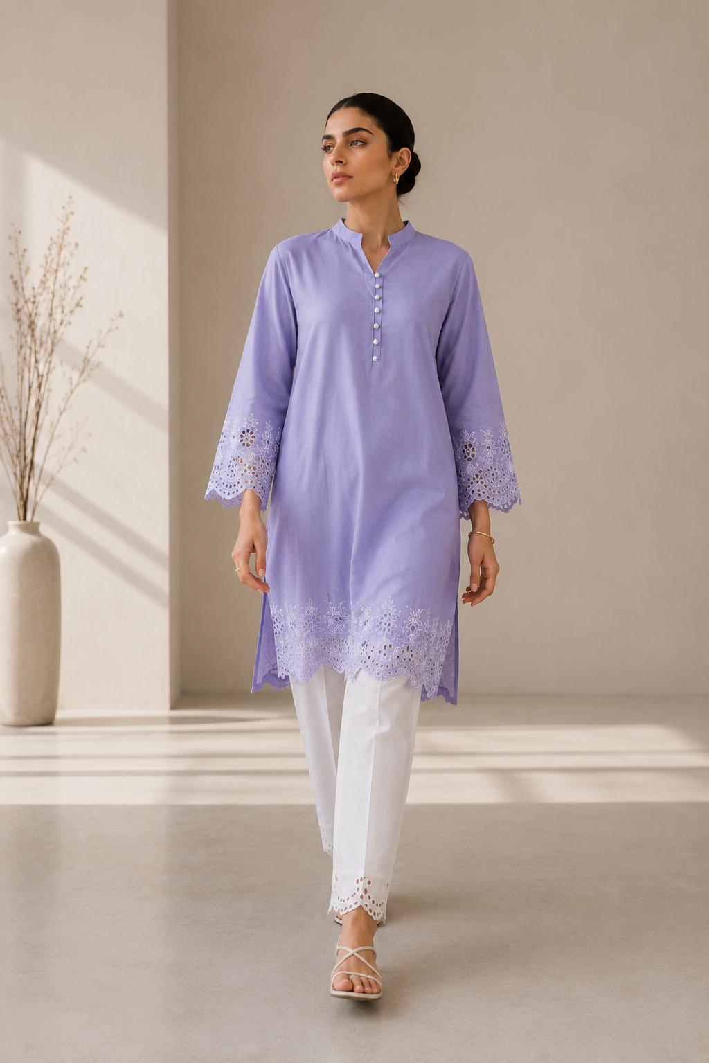 Lilac Schiffli Contrast 2-Piece set