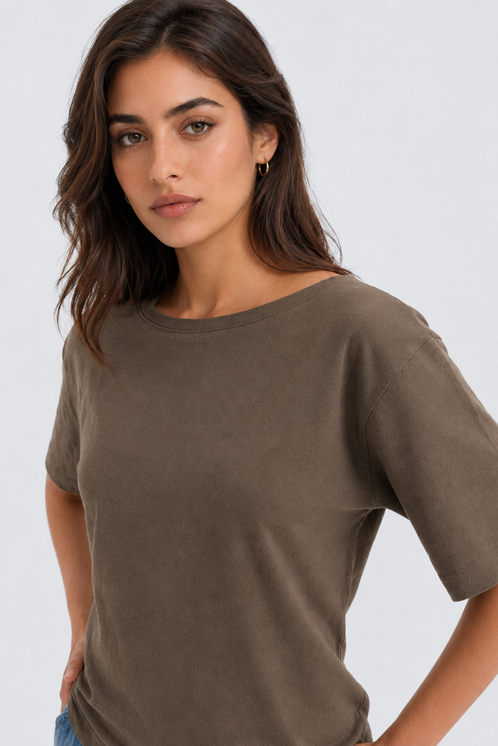 OVERSIZED BOAT NECK COTTON T-SHIRT