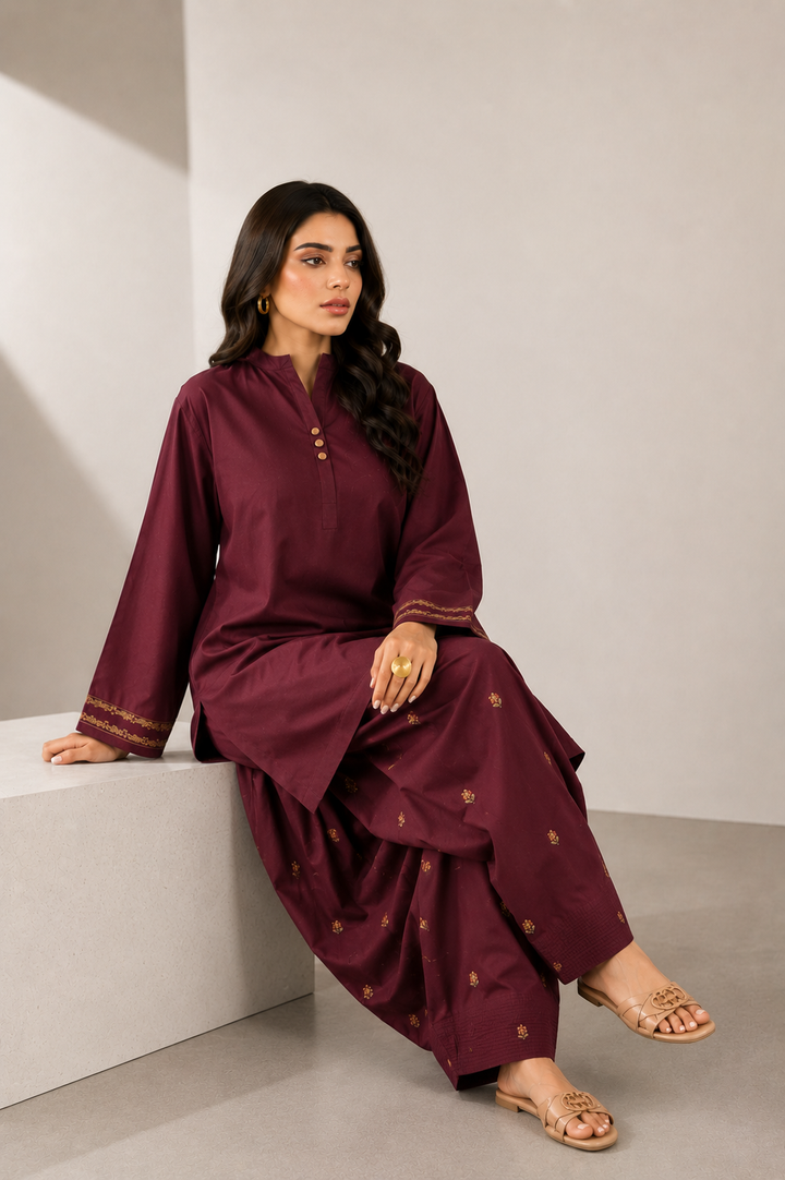 Maroon Embroidered 2 - Piece Set