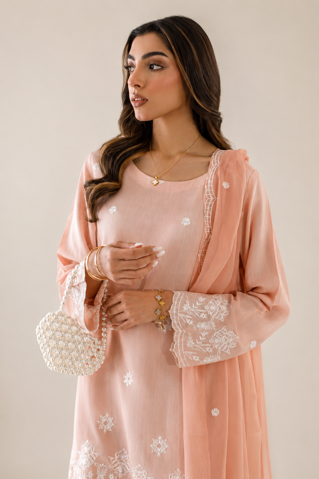 Peach Embroidered 3-Piece Set
