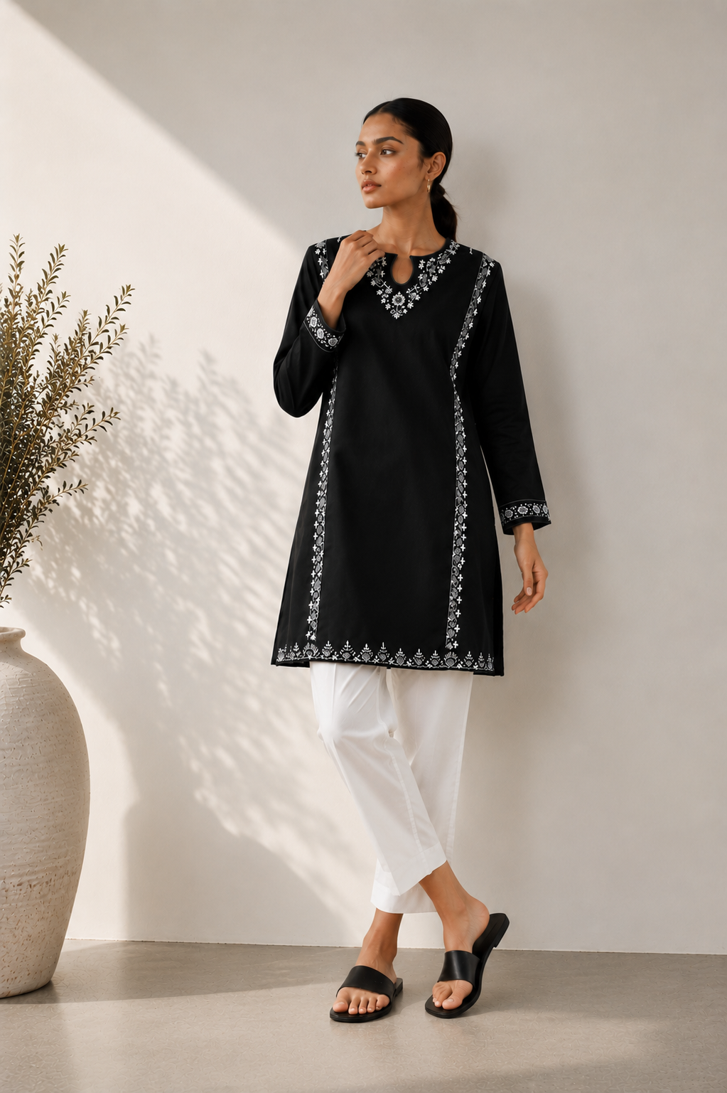 Black Embroidered  2 - Piece Set
